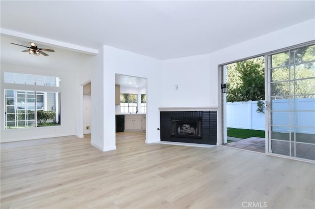 unfurnished living room with light wood-type flooring and a wealth of natural light