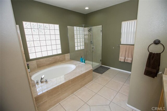 79534 Dandelion Dr, La Quinta, CA 92253 - bathroom with a shower stall, a garden tub, and tile patterned flooring