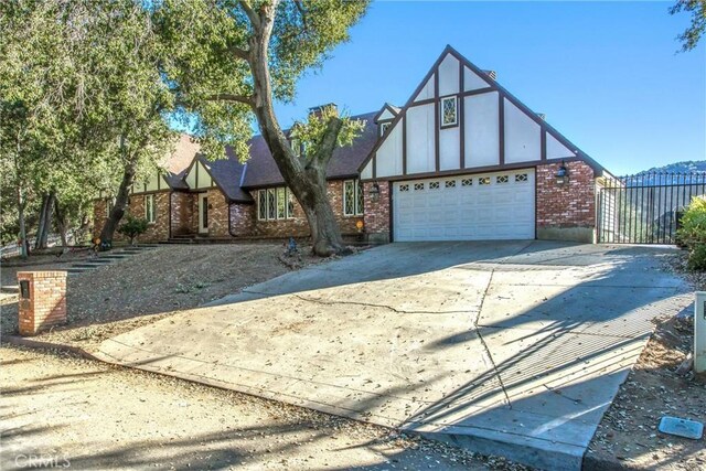 tudor home with a garage