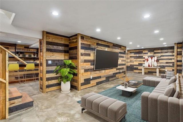 living room with concrete floors