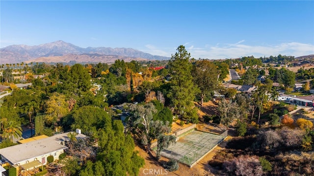 drone / aerial view featuring a mountain view