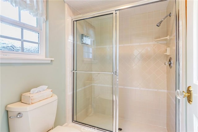 bathroom featuring a shower stall and toilet