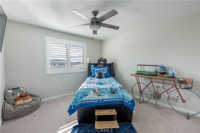 bedroom featuring carpet and ceiling fan