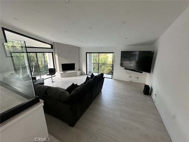 living room featuring a fireplace and hardwood / wood-style floors