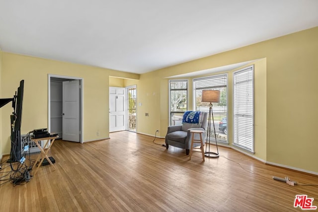 sitting room with light hardwood / wood-style flooring