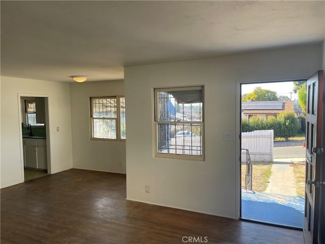 entryway with dark hardwood / wood-style floors and sink