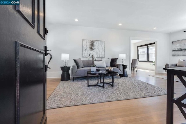 living room with light hardwood / wood-style flooring