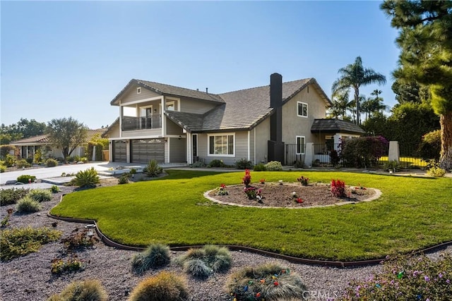 view of front of property with a garage and a front yard