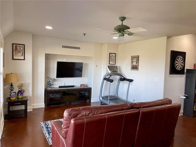 living room with ceiling fan