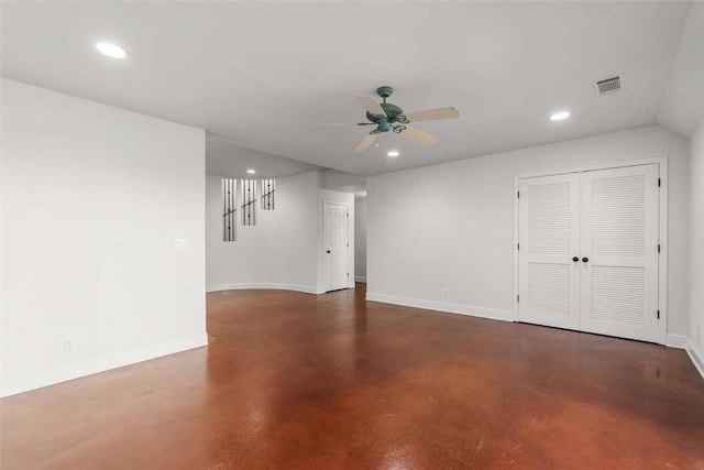 15223 Ledgewood Dr, Redding, CA 96001 - basement featuring ceiling fan, recessed lighting, and baseboards