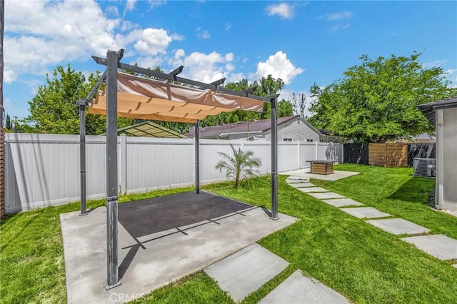 view of patio / terrace featuring a pergola and an outdoor fire pit