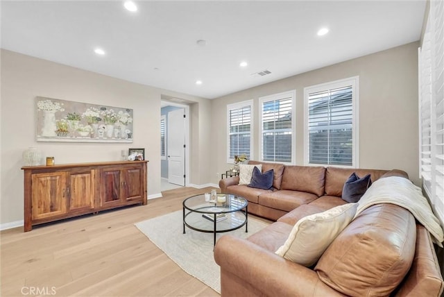 living room with light wood-type flooring