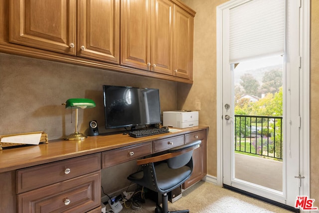 home office featuring built in desk