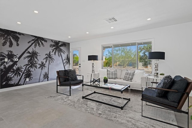 living room with concrete floors