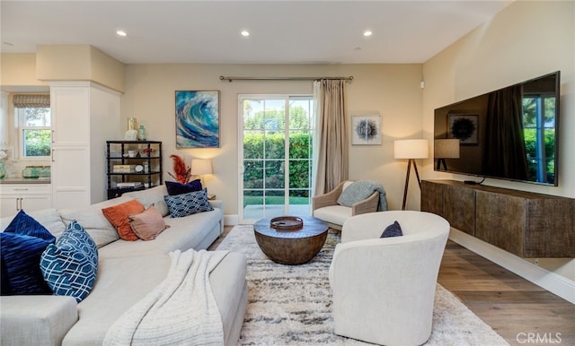 living room with light wood-type flooring