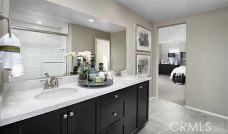 bathroom with vanity and walk in shower