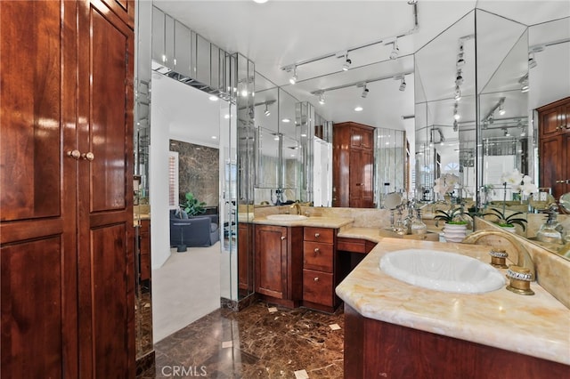 bathroom with a bathing tub and vanity