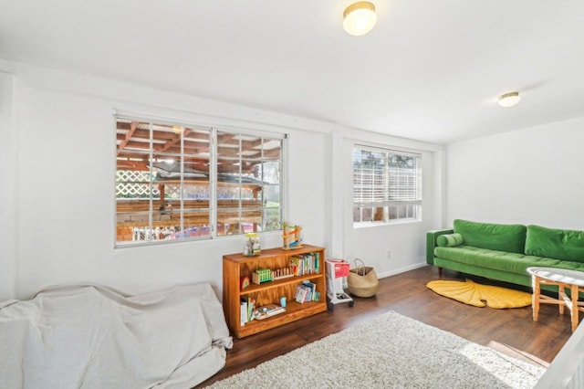 interior space with dark hardwood / wood-style flooring