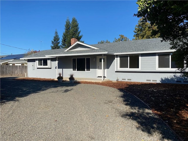 1954 Durham Dayton, Durham, CA 95938 - ranch-style house with a porch, roof with shingles, a chimney, and crawl space
