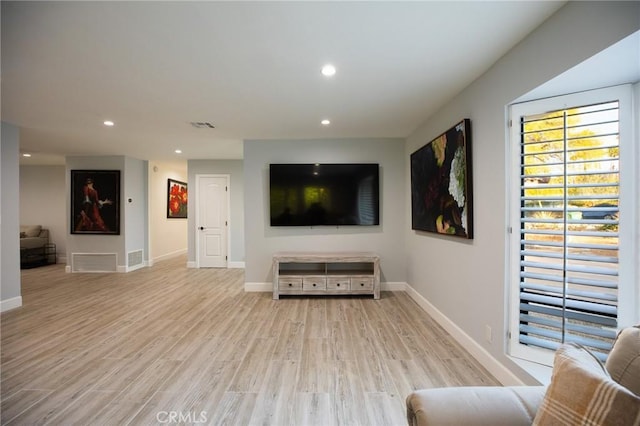 living room featuring light wood-type flooring