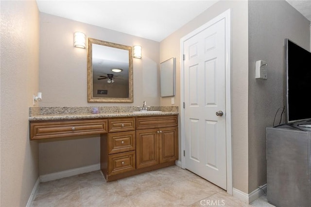 bathroom with vanity and ceiling fan