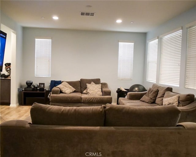 living room featuring light wood-type flooring