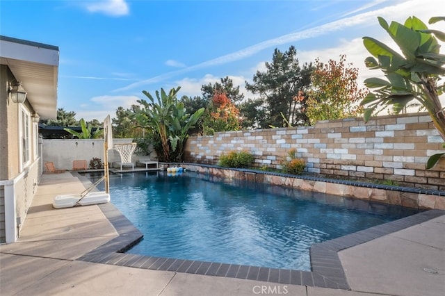 view of pool with a patio area and pool water feature