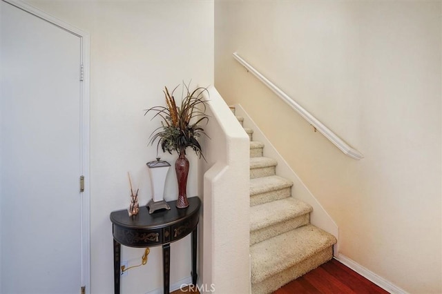 stairway with wood-type flooring