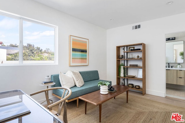 living room with light hardwood / wood-style floors