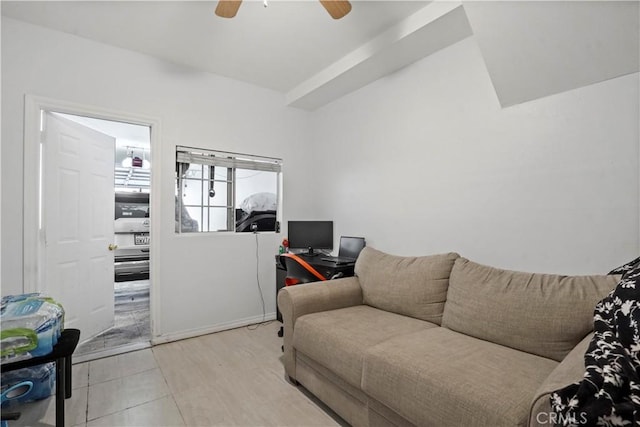 living room with ceiling fan