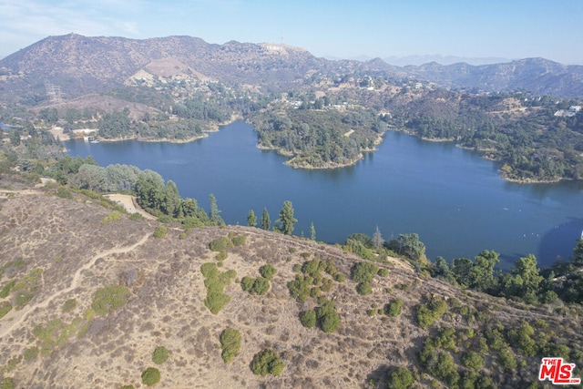 birds eye view of property featuring a water and mountain view