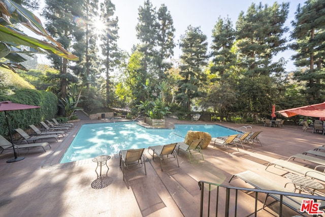 view of pool featuring a patio area