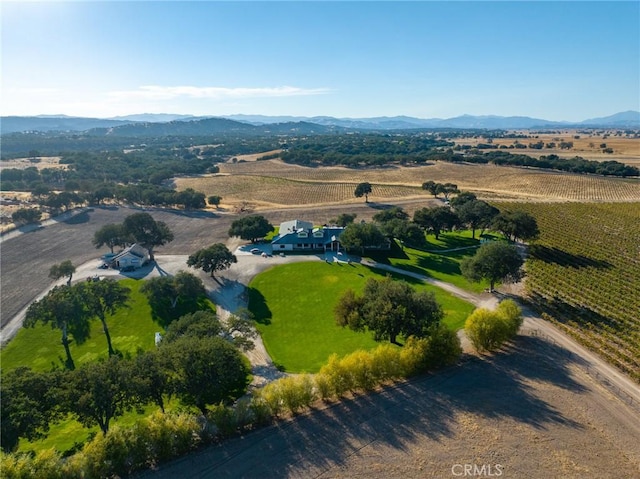 birds eye view of property with a mountain view and a rural view