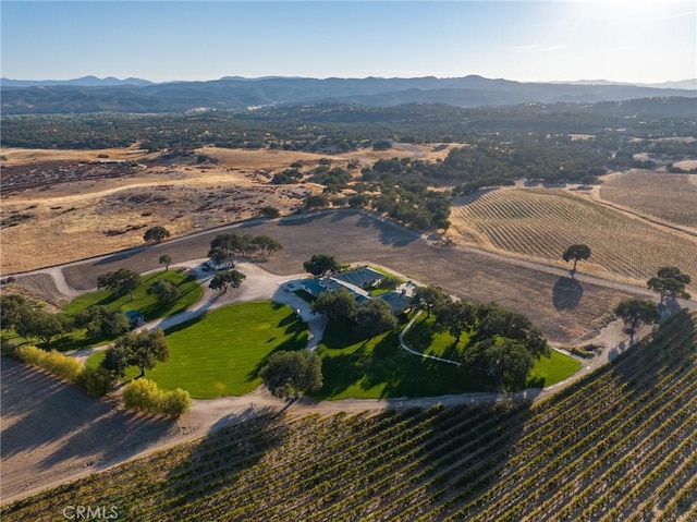 bird's eye view with a mountain view and a rural view