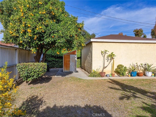 view of yard with a storage unit