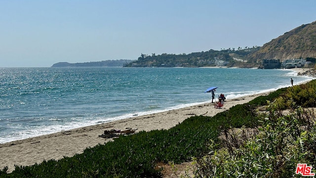 view of water feature featuring a beach view