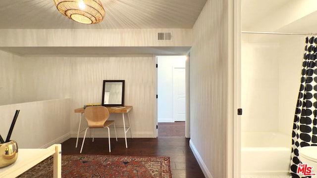 office area with dark hardwood / wood-style floors