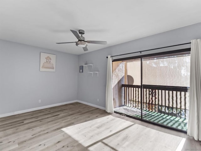 unfurnished room with light hardwood / wood-style flooring and ceiling fan