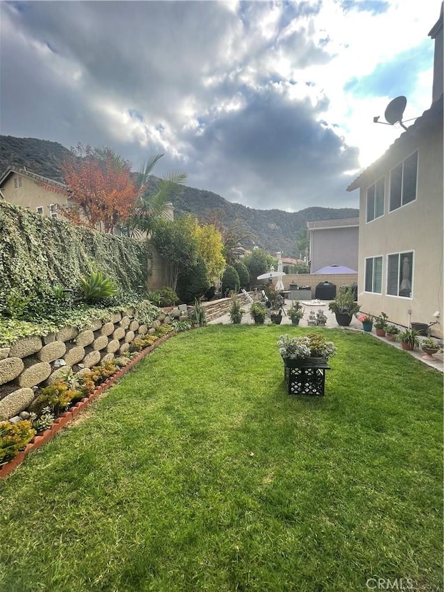 view of yard featuring a mountain view