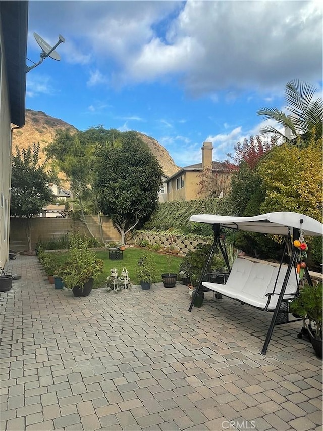 view of patio featuring a mountain view