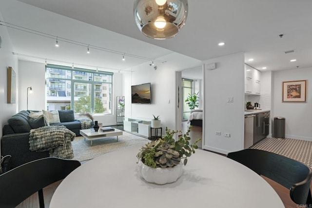 living room with track lighting