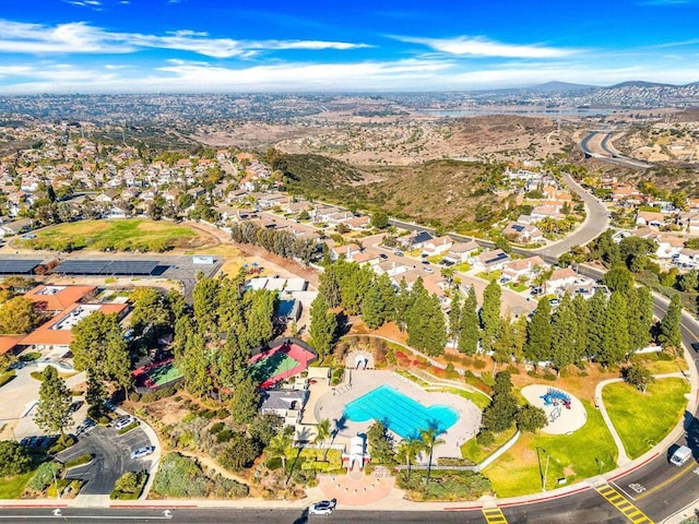 drone / aerial view featuring a mountain view