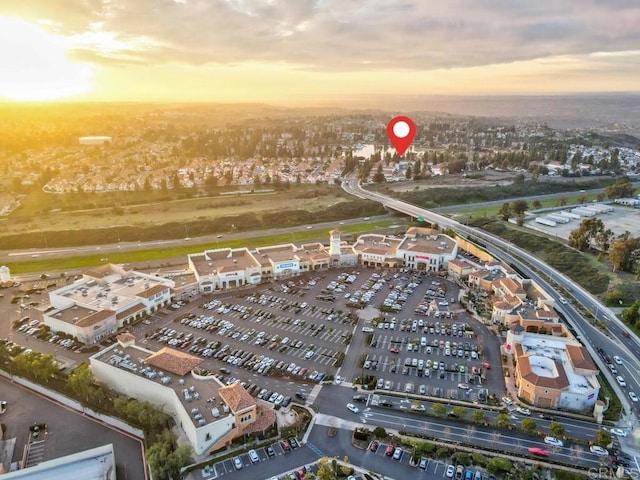 view of aerial view at dusk