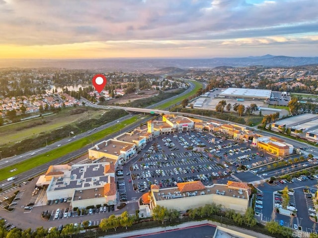 view of aerial view at dusk