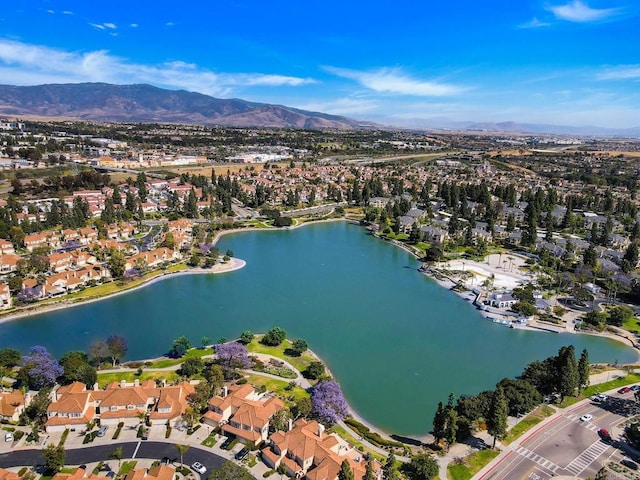 aerial view with a water and mountain view