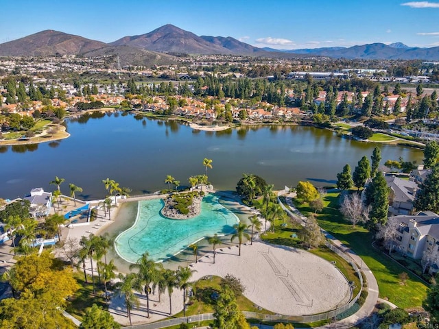 aerial view with a water and mountain view