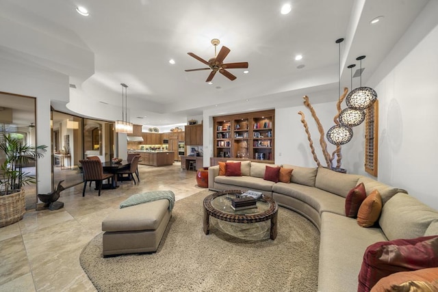 living room with ceiling fan