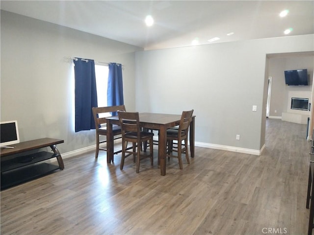 dining area with wood-type flooring