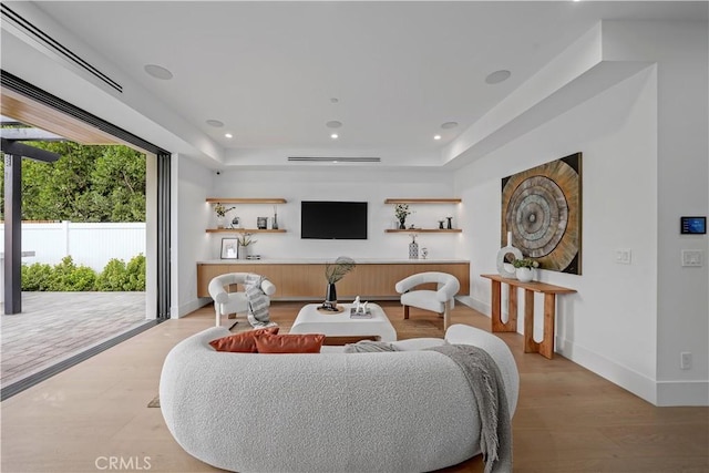 living room featuring light wood-type flooring