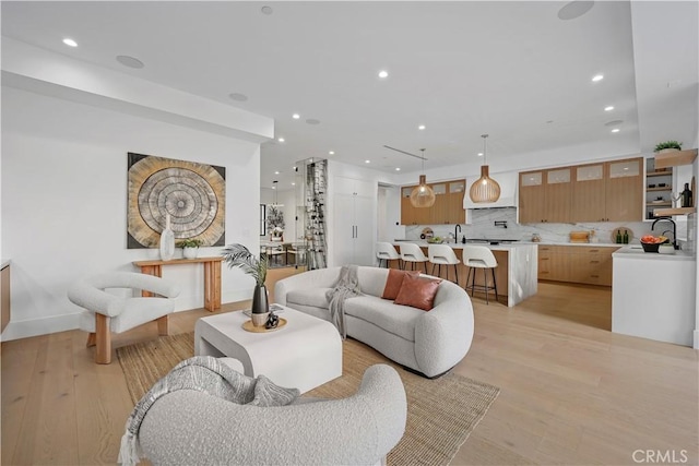 living room with light wood-type flooring